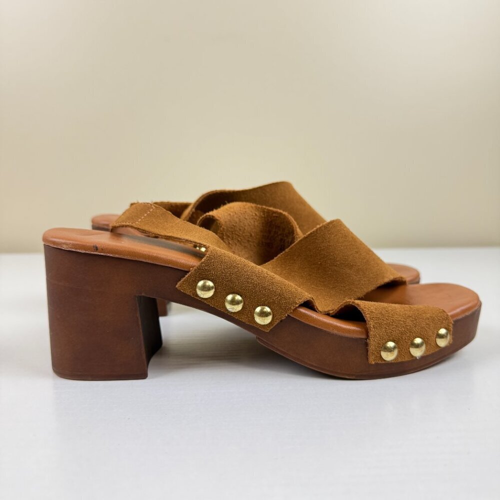 Like New Christian Di Riccio Studded Wooden Platform Sling Sandals